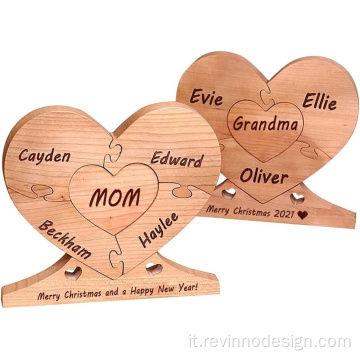 Puzzle del cuore di legno personalizzato 1-8 Nome testo inciso
